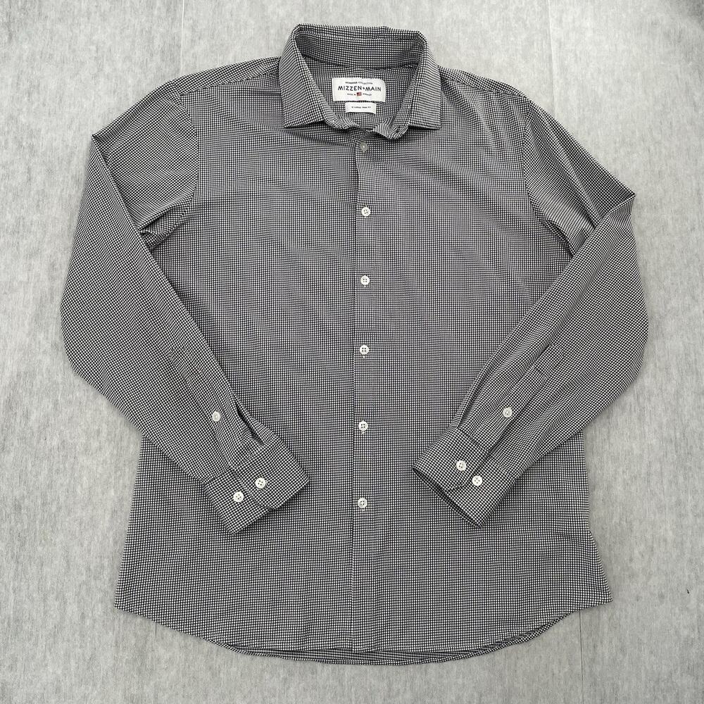 Mizzen Main Shirt Adult XL Black White Button Up Stretch Trim Fit American Made